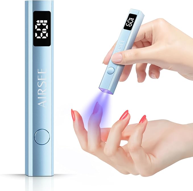 AIRSEE Cordless Mini Nail Lamp,Handheld UV Light with LCD Display for Gel Nails,Rechargeable USB Nail Dryer for Fast Cure,Rhinestone Glue Decoration,Gel Nail Strips at Home,Travel(Blue)