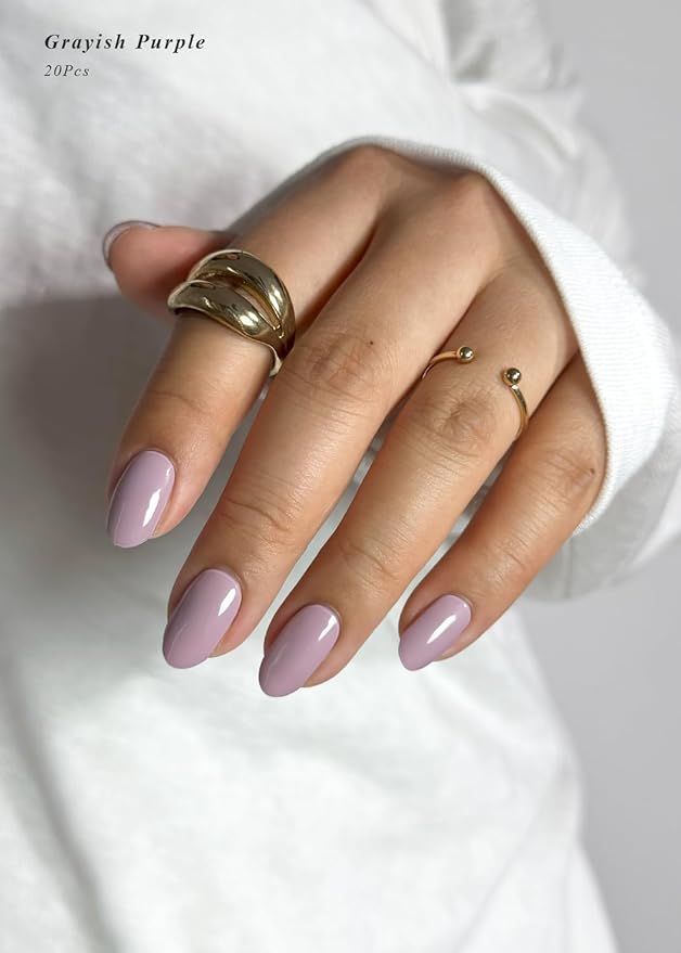 Semi Cured Gel Nail Strips (Grayish Purple), 20 PCS Gel Nail Wraps, Stickers, UV Light Required, Salon Quality, Long Lasting