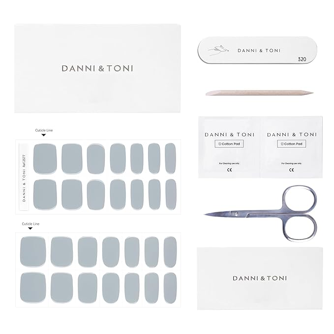 DANNI & TONI Semi Cured Gel Nail Strips Gray (Slate) Winter Solid Color Gel Nail Stickers Grey 28 Stickers