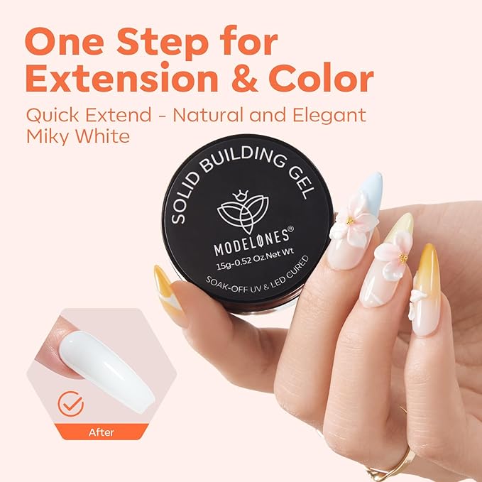 modelones 3D Sculpting Gel, Milky White Solid Nail Builder Hard Gel for Nail Art Molding & Extensions for Chrome Powder, Spring Nails Glitter Polish Home DIY Manicure, U V Lamp Needed