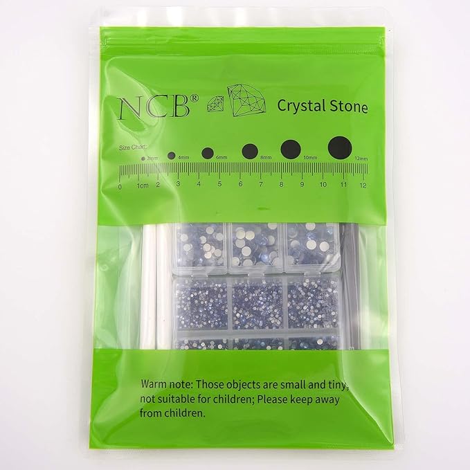 NCB 8000pcs Non Hotfix Rhinestones 10 Sizes Flatback Crystal Glass Rhinestones with Tweezers and Picking Pen for Nail Art Clothes Bags Phone Decorations Crafts DIY (005 Lt. Sapphire Mix SS3-SS30)