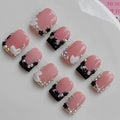 Handmade Press on Nails Short for Women Nude Base White and Black French Tip Nails Press Ons Cute Square Nail 10pcs M Size Pattern 1101