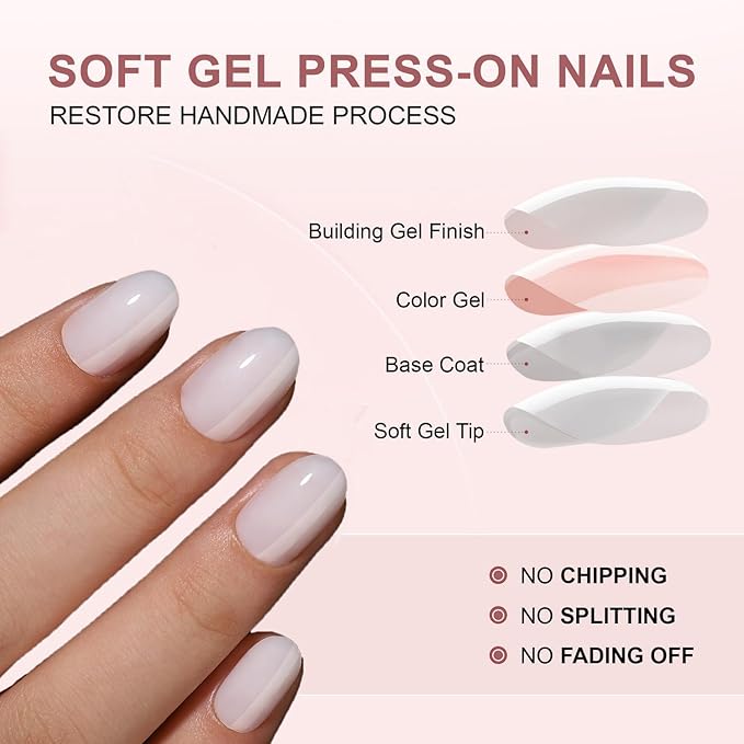White Press on Nails Short Almond Fake Nails Salon Quality with Nails Glue False Nails Solid Color Designs Glossy Acrylic Nails Full Cover Thickened Stick on Nails for Nail Art DIY 16 Sizes
