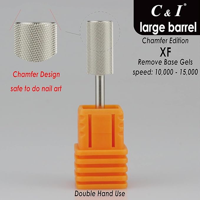 C & I Large Barrel Nail Drill Bit, Chamfer Edition, Professional E-File for Nail File Machine, Designed to Remove Nail Gels, Acrylics, and other nail color covers 3/32” (Extra Fine - XF)