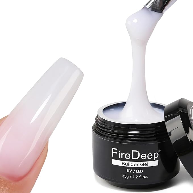 Builder Nail Gel Kit, 35g Milky White 3 in 1 Builder Gel for Nails, Hard Gel Builder Nail Extension Gel With Clear Nail Tips Model and Brush