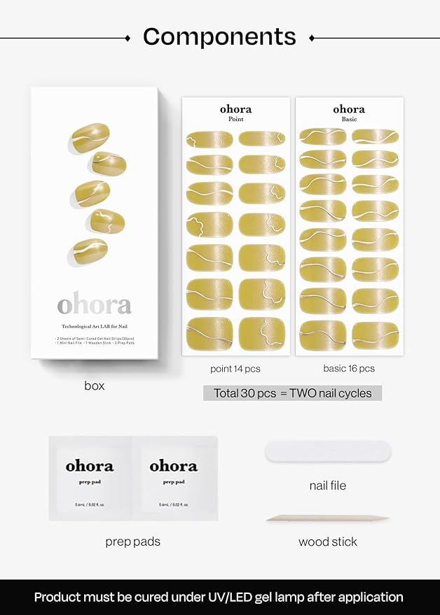 ohora Semi Cured Gel Nail Strips (N Mustard Ray) - Works with Any Nail Lamps, Salon-Quality, Long Lasting, Easy to Apply & Remove