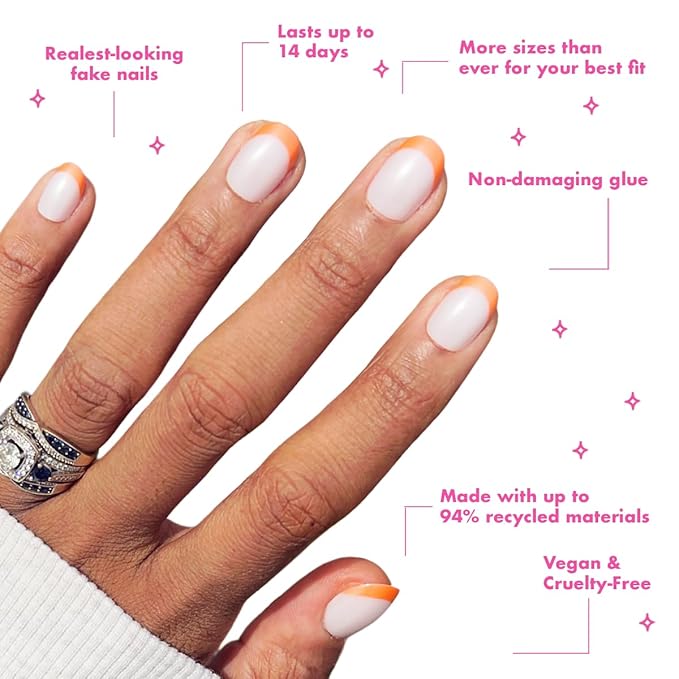 Olive & June Maximalist Instant Mani Press-On Nails (Glue) | 42 Fake Nails, 21 Sizes | Non-Toxic, Long-Lasting Big, Bold Gorgeous Realistic Look | Extra Short, Round | Bounce Back Chrome French