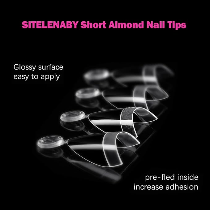 Extra Short Almond Nail Tips: 300Pcs Small Almond Shape Soft Gel Fake Nail Tips for Nail Extension, 12 Sizes Half Cover Clear Press on Nails for Girls for Home DIY Salon