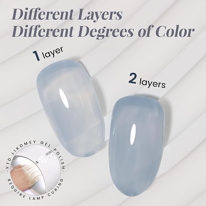 YTD Likomey Nude Gel Nail Polish,15ml Sheer Haze Blue Translucent Neutral Jelly Salon Home DIY Nails Art Manicure UV Nail Gel Varnish,LS432