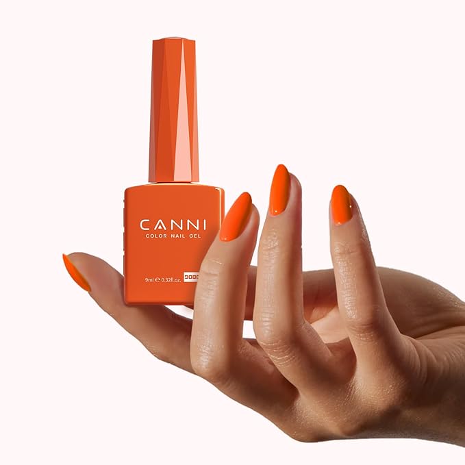 CANNI Bright Orange Gel Nail Polish, 1Pcs Neon Orange Gel Polish Red Orange Color High Gloss Soak Off U V Nail Manicure Salon DIY