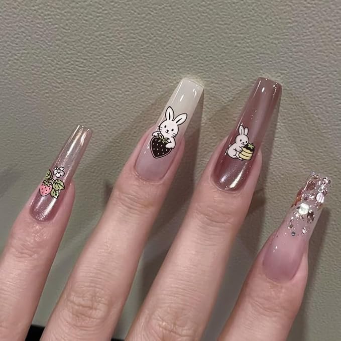 PH PandaHall 3pcs Rabbit Puppy Cat Nail Stamping Plates, Lovely Bow Strawberry Nail Art Templates Cute Animal Stainless Steel Image Plate Art Stencils for Easter DIY Print Manicures Salon Design