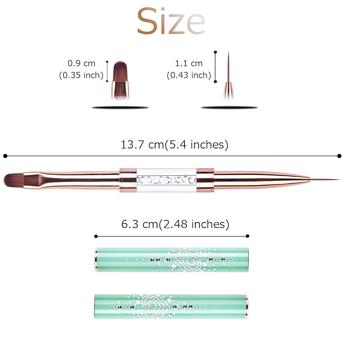 1Pcs Dual-ended UV Builder Gel Nail Brush Rhinestone Handle Nail Art Liner Brush Polygel Hard Gel Nail Brushes
