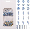 60pcs 6 Different Shapes Flatback Blue Opal Nail Rhinestones 480pcs Round 3D Diamond Gems Bulk Pack for Nail Design Jewels Decoration
