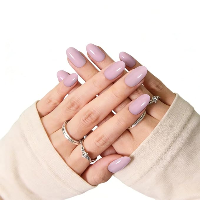 Pink Press On Nails Almond, Medium Nails Press Ons With Nail Glue,30-Piece-15 Sizes Durable Reusable Glue On Nails for Women Gift(pinkish purple)