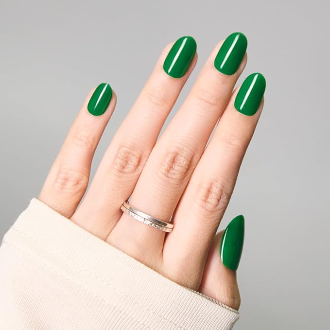 St. Patrick's Day Press on Nails Medium Fake Nails Emerald Green Acrylic False Nails Press ons Full Cover Reusable Glue on Artificial Nails for Women Girls