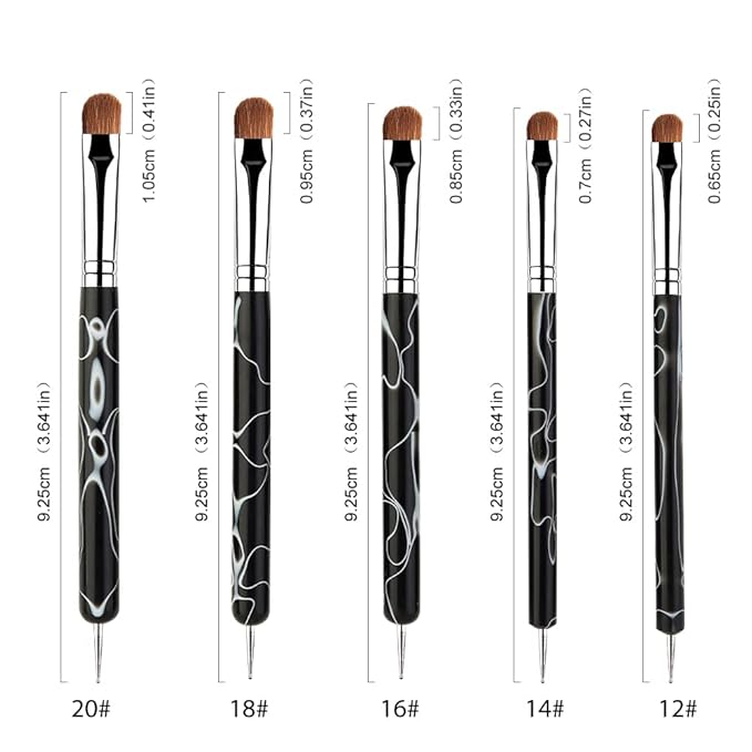 French Manicure Brush -Two Way Sable Nail Art Brush with Dotting Tool for Manicure Cuticle Clean Up Nail Art Design- Professional Nail Salon Quality Brush, Nail Dotting Pen (12#)
