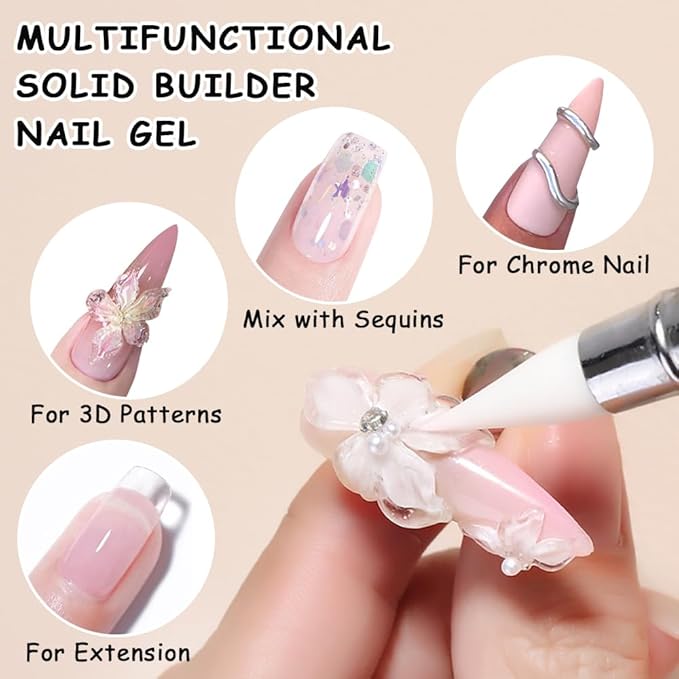 Solid Builder Gel for Nails, 30g Clear Non-Sticky Sculpting Hard Gel for 3D Carving Building Modeling Extension with Flower Silicone Mold, Sculpture Pen Nail Art Salon Home DIY
