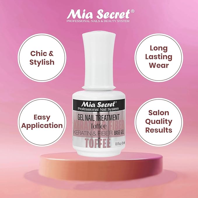 Mia Secret Professional Toffee Scented Gel Nail Treatment Keratin Base & Top Gel 0.5 FLoz