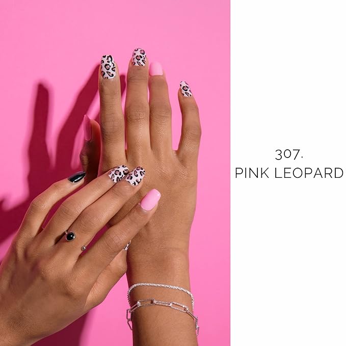 NAILOG Semi Cured Gel Nail Strips (20 Extra Long Polish Stickers/Wraps) │ Glossy & Long Lasting Soft Gel Finishing │Pink Leopard