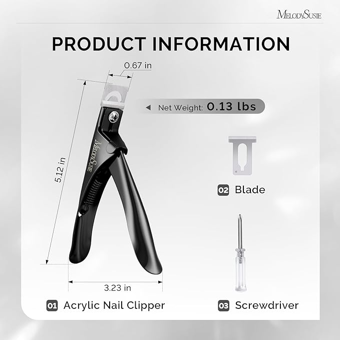 MelodySusie Acrylic Nail Clippers, Professional Nail Clippers Cutters for Acrylic Nails Fake Nail Tips, Adjustable Stainless Nail Trimmer, Manicure Tool for Salon Home Nail Art, Black