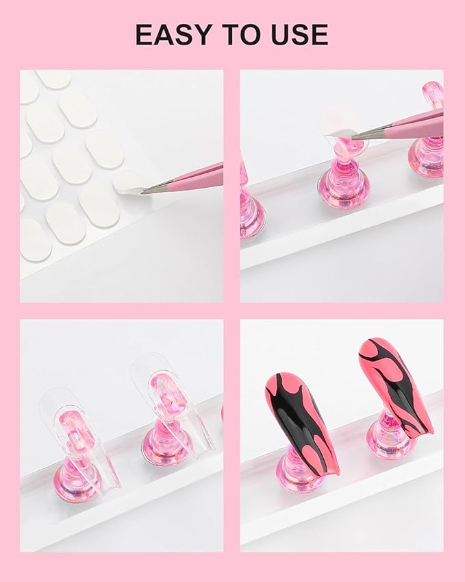 Nail Stand for Press Ons, Nail Holder for Painting Nails, Upgraded Solid Acrylic Magnetic Fake Nail Stands Tips, 3 Nail Holder with Double-sided Tape Practice Nail Art Tools