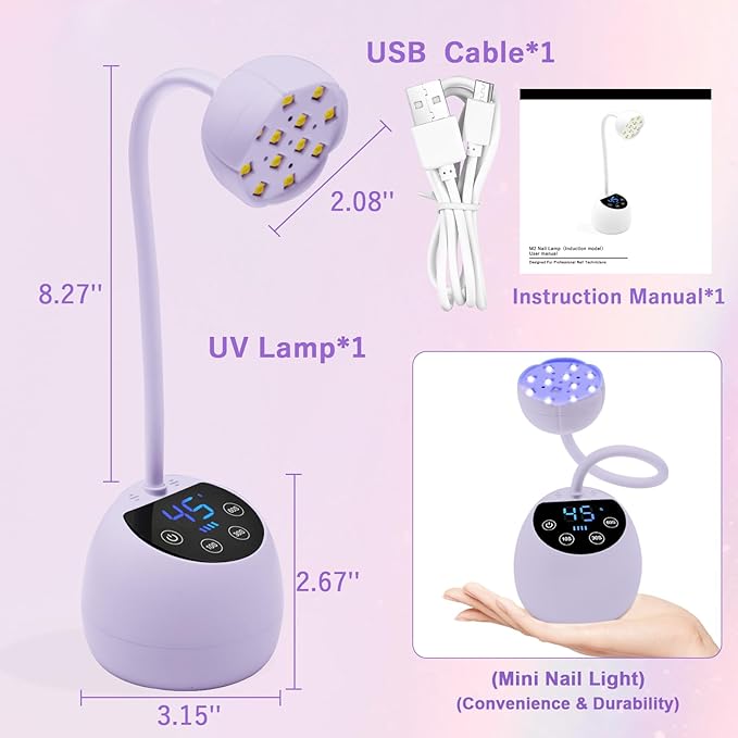 CGBE UV Nail Lamp, Cordless Gooseneck Gel x Lamp, 36W Mini Flash Cure Light, Portable USB LED Nail Light with 4 Timers & Auto Sensor for Salon Home DIY Use, Purple