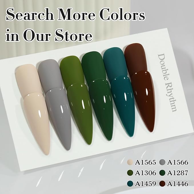 Double Rhythm 0.50 OZ Gel Polish Hema Free Same Color Same Bottle Golden Round Translucent Neutral Natural Milky 15 ML Jelly UV Polish Art DIY at Home (Dark Green-C1306)