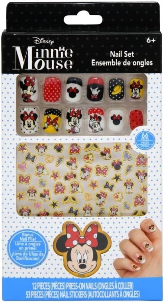 Disney Minnie Mouse Press On Nail Set - Minnie Nails & Stickers for Kids' Makeover Playdates & Sleepovers - 66 Pieces