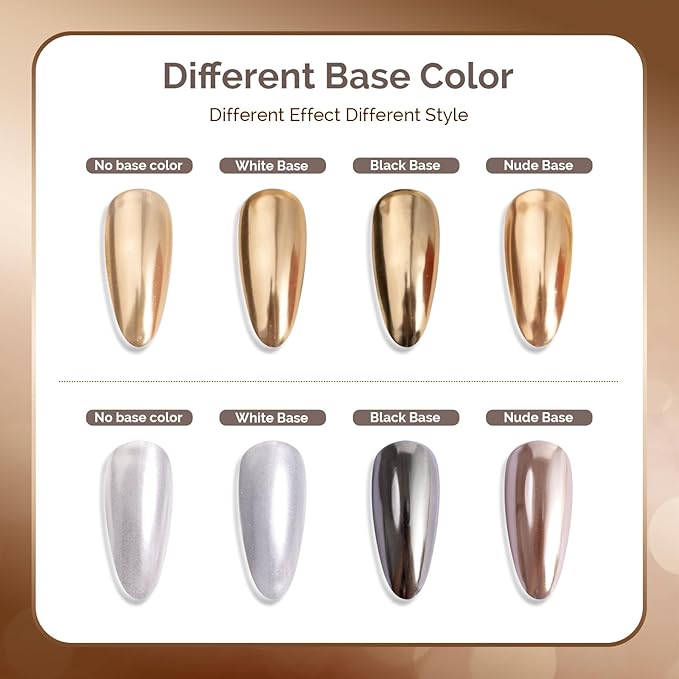MelodySusie 2Pcs Chrome Nail Powder for Gel Nails,Metallic Mirror Effect Pigment Stylish and Technological Fine Glitter for Home DIY Salon Use