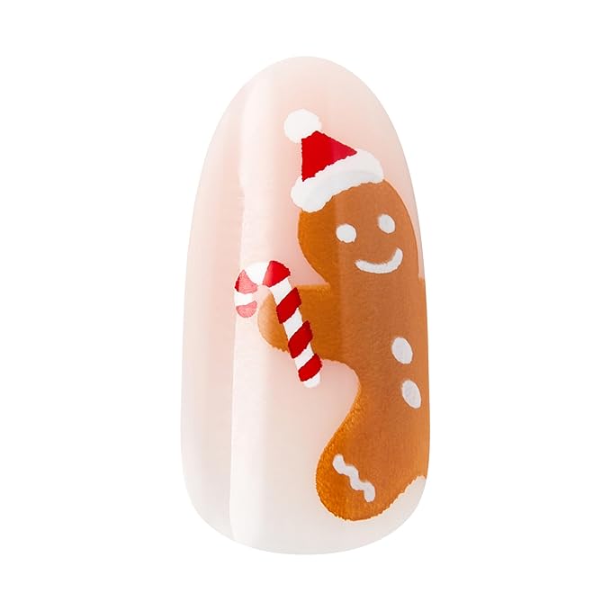 KISS Voguish Fantasy Holiday Press On Nails, ‘Holly Nights’, Brown, Medium Oval, No Damage To Natural Nails, Pink Gel Nail Glue (2g), Mini Nail File, Manicure Stick, & 28 Fake Nails