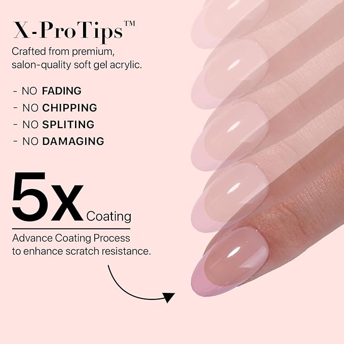 SXC Cosmetics French Tip Press On Nails - Skin Tone Nude and Color Series, Short Almond X-Pro Tips