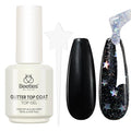 Beetles Glitter Top Coat for Gel Nail Polish 15ml - Reflective Silver Star Glitter Shiny No Wipe Uv Gel Top Coat Nail Art Star Sparkle Manicure DIY Home Salon
