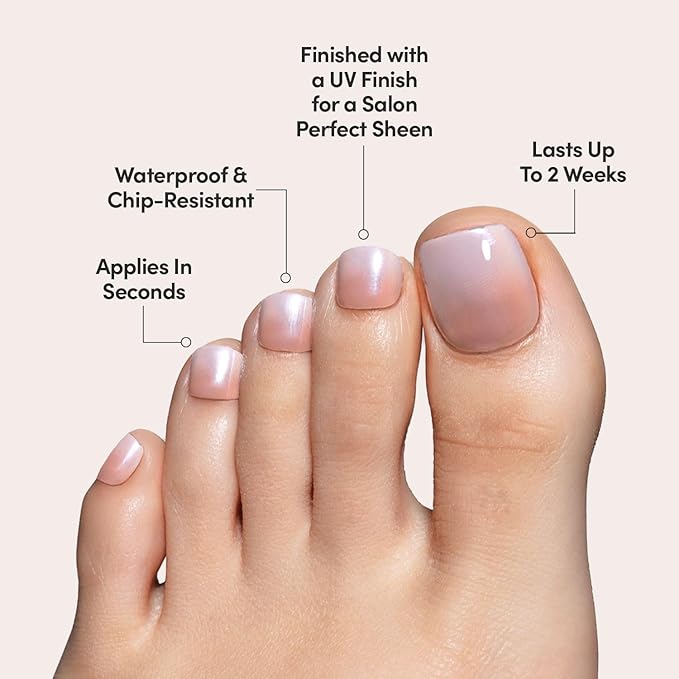 Glamnetic Press On Toenails - Fiancéd | Classic Black French Tip Fake Toe Nails with a Glazed Finish | 16 Sizes - 32 Toe Nail Kit with Glue