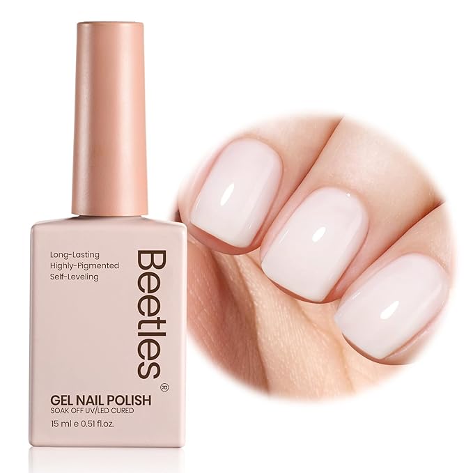 Beetles Milky White Gel Nail Polish - 15ml Neutral Jelly Nude Nail Polish Base Color Nail Concealer Sheer Translucent Effect Soak Off UV LED French Nail Art Salon DIY Manicure Gift for Women 0.5Oz