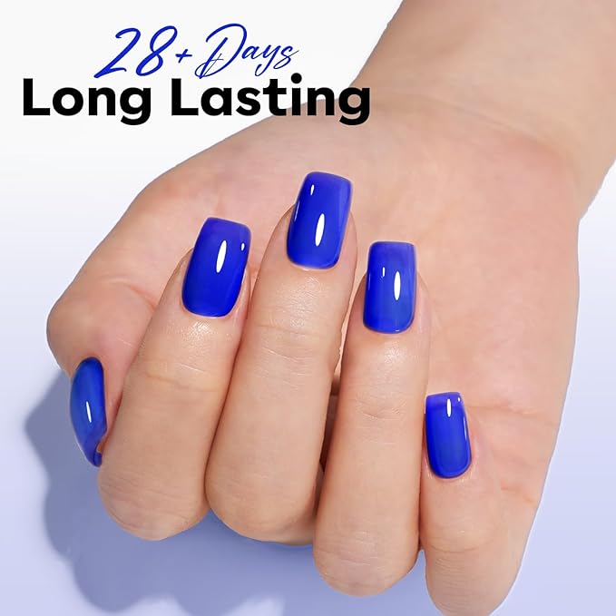 modelones Blue Gel Nail Polish Jelly Translucent Gel Polish Deep Blue Sheer Nails Soak Off LED Nail Lamp Nail Manicure 15 ML