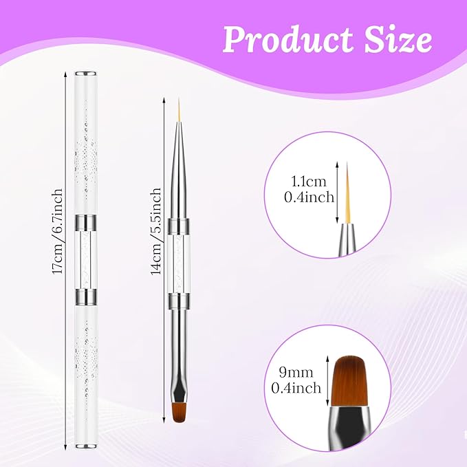 Thinp Double Ended Gel Builder Brush - 2 Pcs, Hard Gel Nails Art Design, White