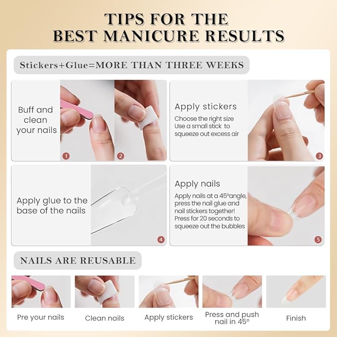 French Tips Press on Nails Almond Medium Length - Stiletto Acrylic Fake Nails with 3D Gold Line Cat Eye Floral Design, Reusable Glue-On Stick for Fall Flower Fashion Nails for Women