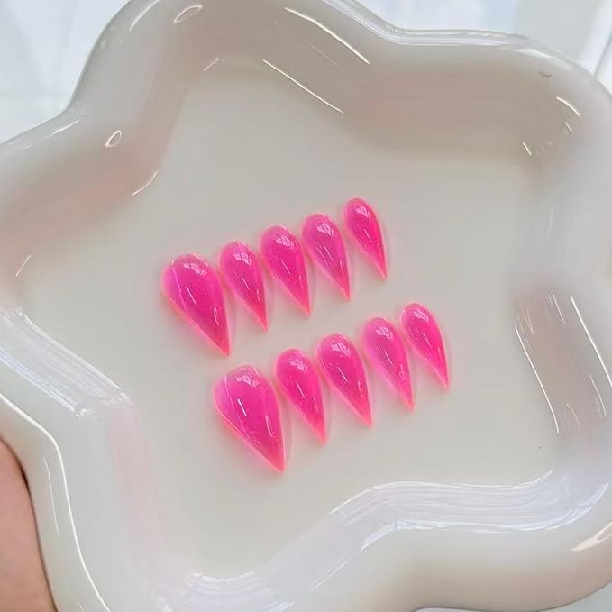 Handmade Almond Press on Nails Curved Short Eagle Claw False Nails Pink Nail Press ons Muti-Layer Gel Luxury Dragon Claw Handmade Nail Cute False Nails for Women (Size S)