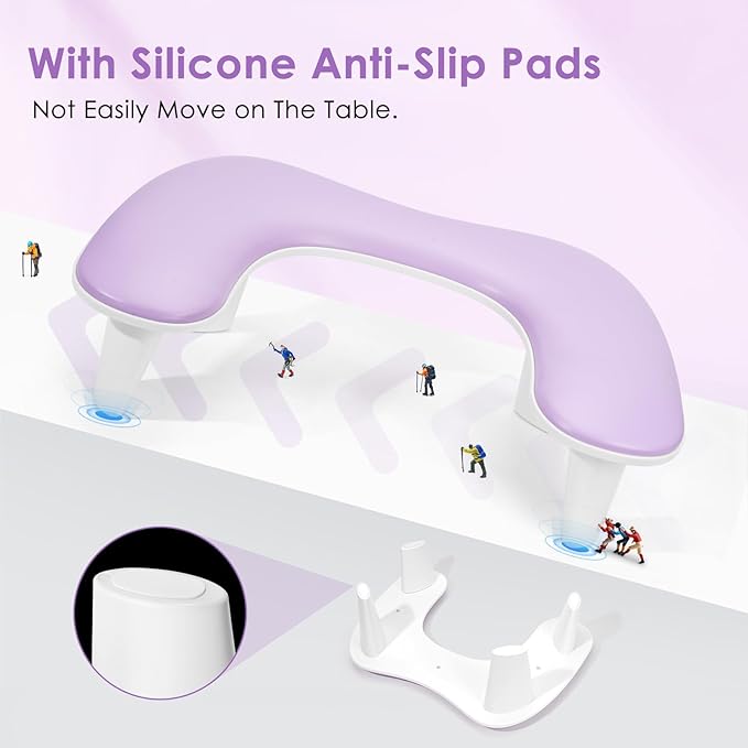 Arm Rest for Nails Tech: U-Shaped Manicure Nail Arm Rest Stand Purple Big Armrest Microfiber PU Leather Hand Rest Pillow for Acrylic Nail Cushion