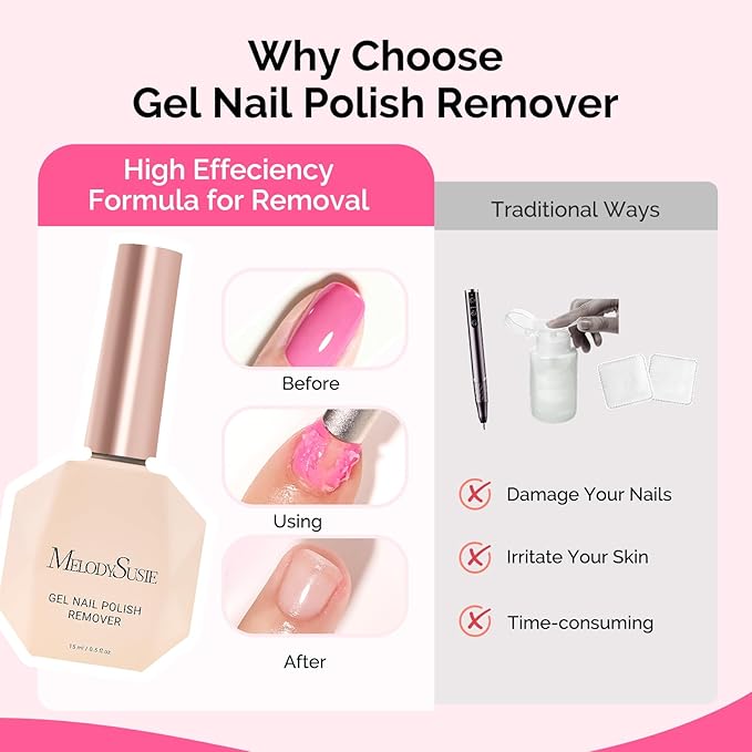 MelodySusie Gel Nail Polish Remover with Manicure Remover Kit, No Need Soaking or Wrapping, Easy and Quickly Removal in 5 Minutes for At-Home Manicure 15ml