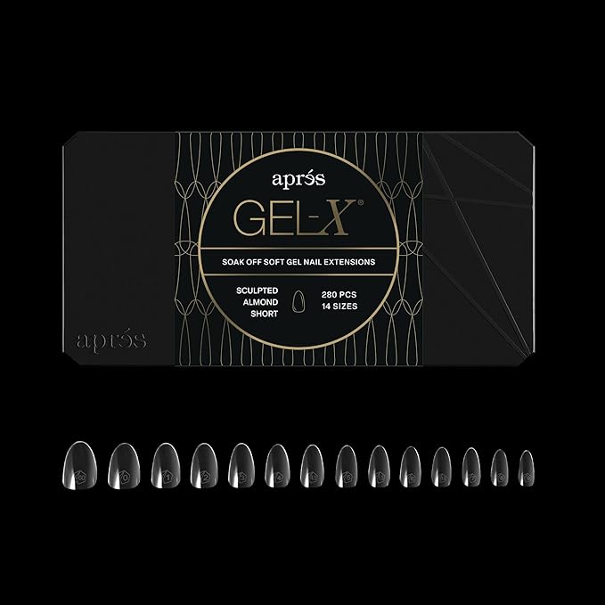 Aprés Gel-X® Almond Box of Nail Tips | 280 Gel-X Tips, Soft Tips, 14 Sizes 00-9 | Half-sizes Included (Sculpted Almond Short, 280 Count)