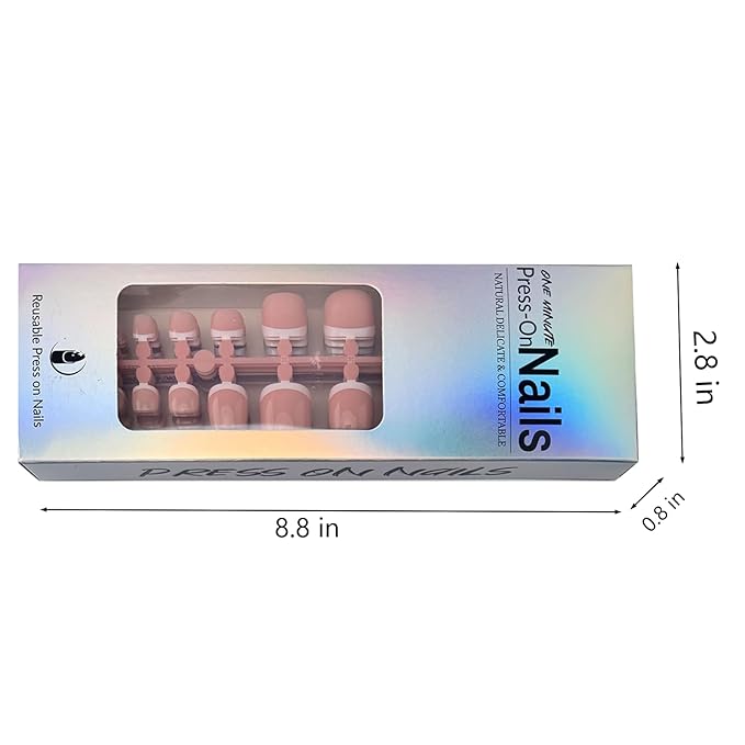 216 Pcs White French Tip Press on Toenails Short Square Fake Toe Nails Nude Glossy Acrylic Glue On Toe Nails Full Cover False Toenail Tips Stick on Toenails for Women Foot Manicure Kit 12 Size