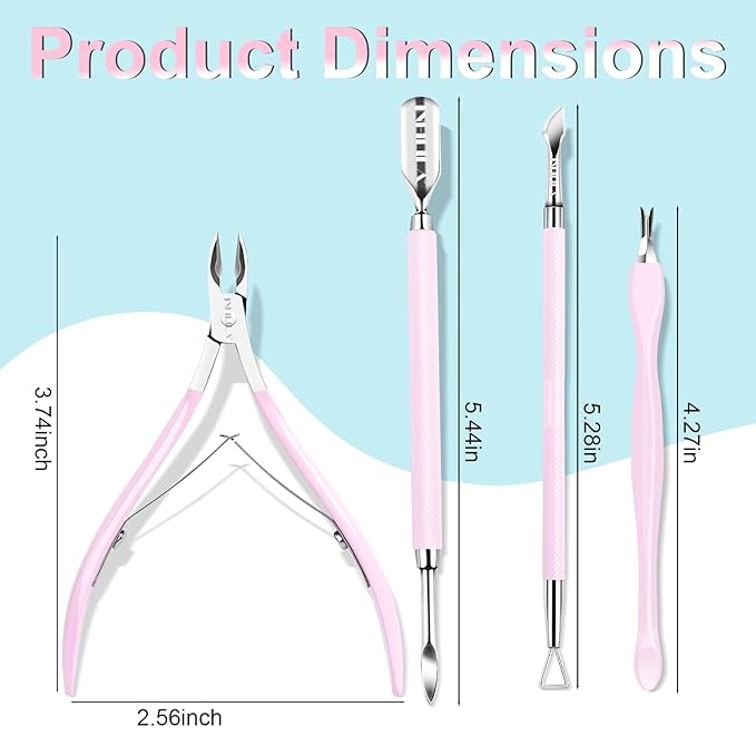 NXJ INFILILA Cuticle Remover Kit 4Pcs, Cuticle Remover Cuticle Trimmer Set Cuticle Pusher Nail Scraper Professional Pedicure Manicure Nail Tools Gift for Women Nail Tech Supplies