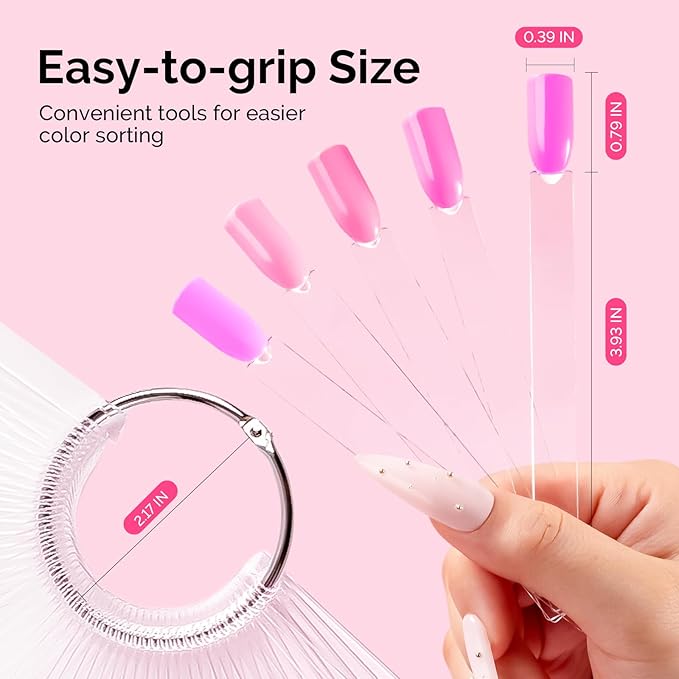 MelodySusie 200 Pcs Nail Swatch Sticks with Ring, Clear Swatches for Gel Polish, Transparent Acrylic Practice Tips, Suitable for Displaying Colors, Training Nail Art for Beginners and Professionals