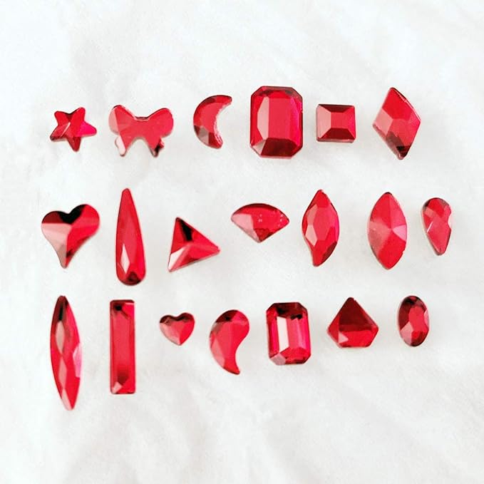 1000pcs Red Nail Rhinestones +1pc Dotting Pen 20 Shapes Flat Crystal Irregular Diamonds 3D Manicure Nail Art Decoration Charms Jewelry Gems Stones Beads For Nail Art Phone Shoes Decorations