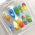 Small MAGLFELL Women Press On Nails - Medium Almond False Nails 10Pcs Luxury Handmade 3D Painting Art ABS Acrylic Artificial Fingernails-S szie
