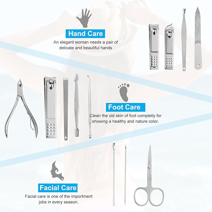 Manicure Pedicure Set - Nail Clippers Toenail Clippers Kit,Professional Manicure Kit Pedicure Kit,Nail Care Kit with,Travel Case, Set of 12