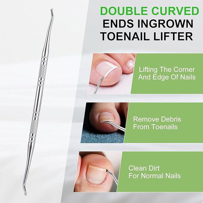 Metal Nail File, Toenail File with Fingertip Protectors and Dual-Ended Toenail Lifter, Double Sided and Files Nails Easily for Seniors, Men & Women Pedicure Tool