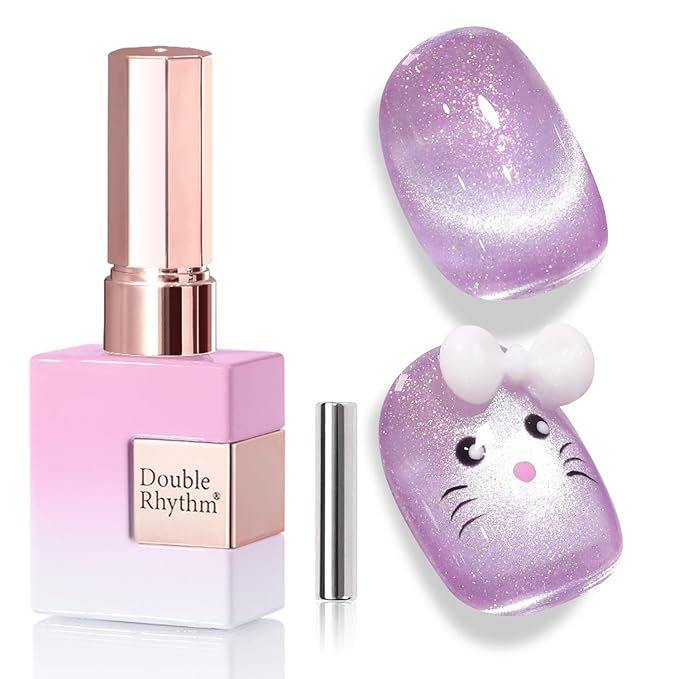 Double Rhythm 0.5 Oz Cat Eye Gel Polish with Magnet Same Color Same Bottle Holographic Glitter Shimmer Translucent Color Salon 15 ML Magnetic Nail Art (Mauve Purple-MC1161)