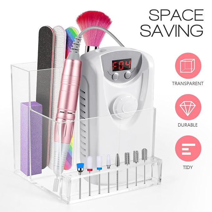 FRCOLOR Nail Drill Grinding Bit Holder Box Professional Nail Art Polishing Grinding Drill Bit Holder Display Storage Box Case Organizer for Nails